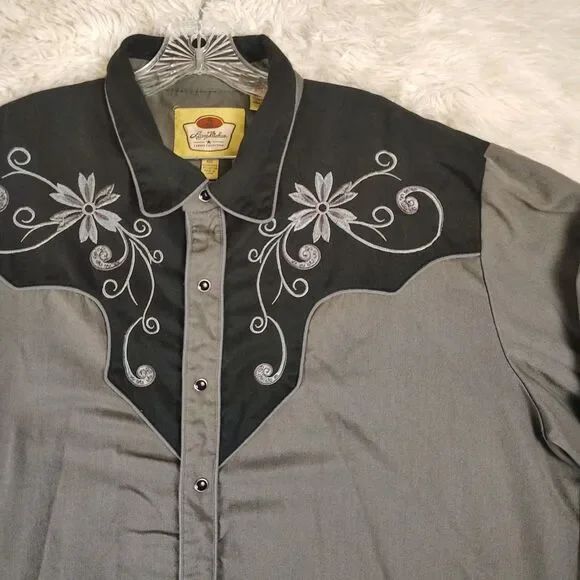 Larry Mahan Cowboy Collection 2XL Western Shirt Embroidered Floral Black Snaps - Picture 2 of 7